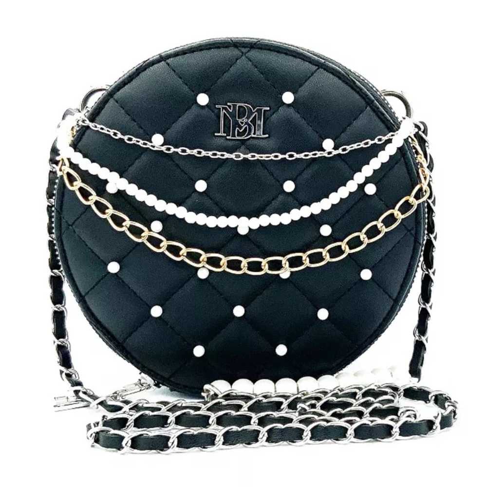 Badgley Mischka Rounded Quilted with Pearl Shoulder Handbag crossbody
